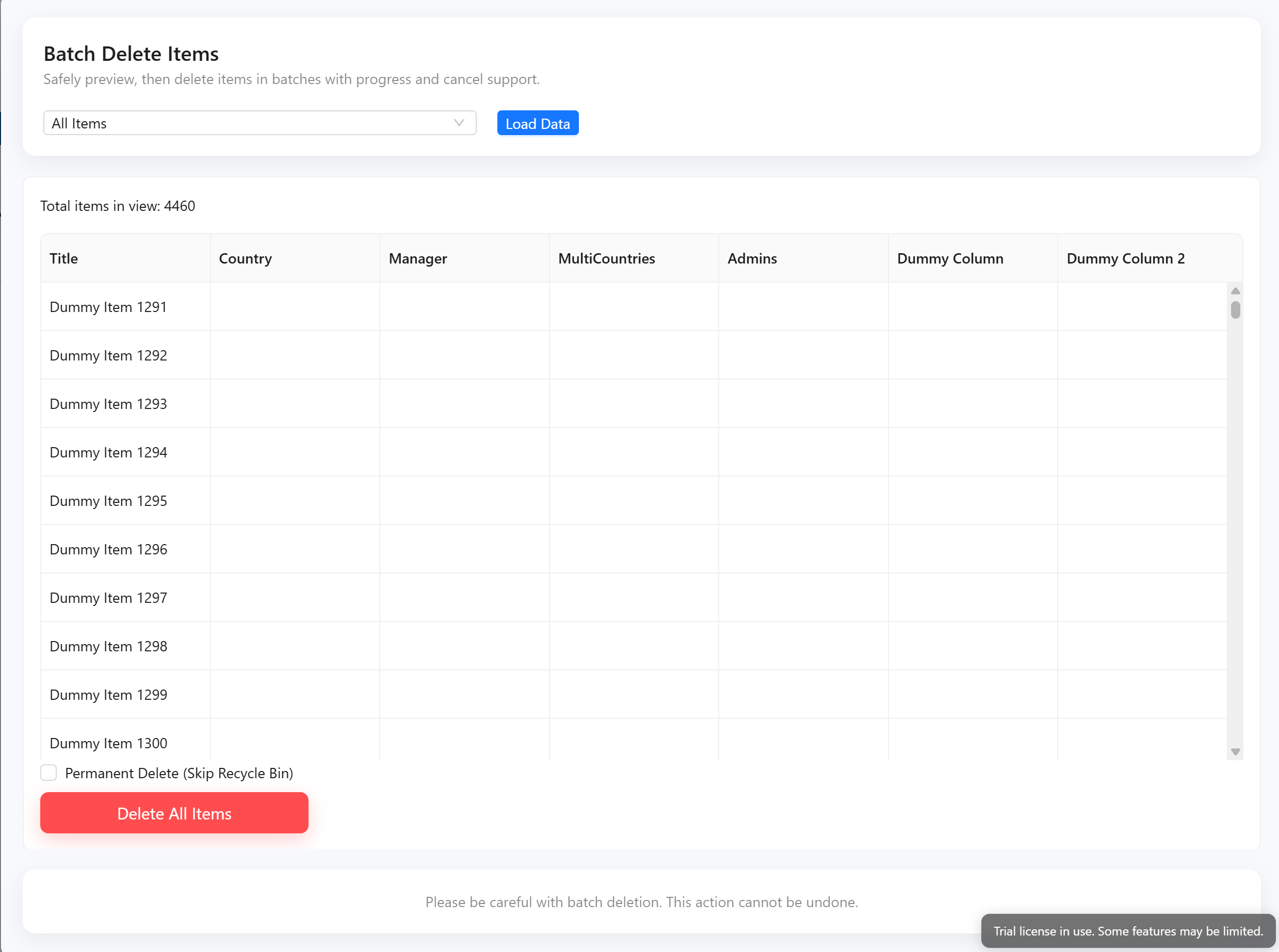 Batch Delete - data loaded from view