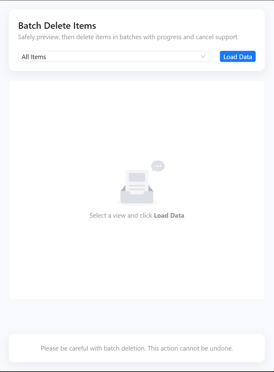 Batch Delete - select a view to load data